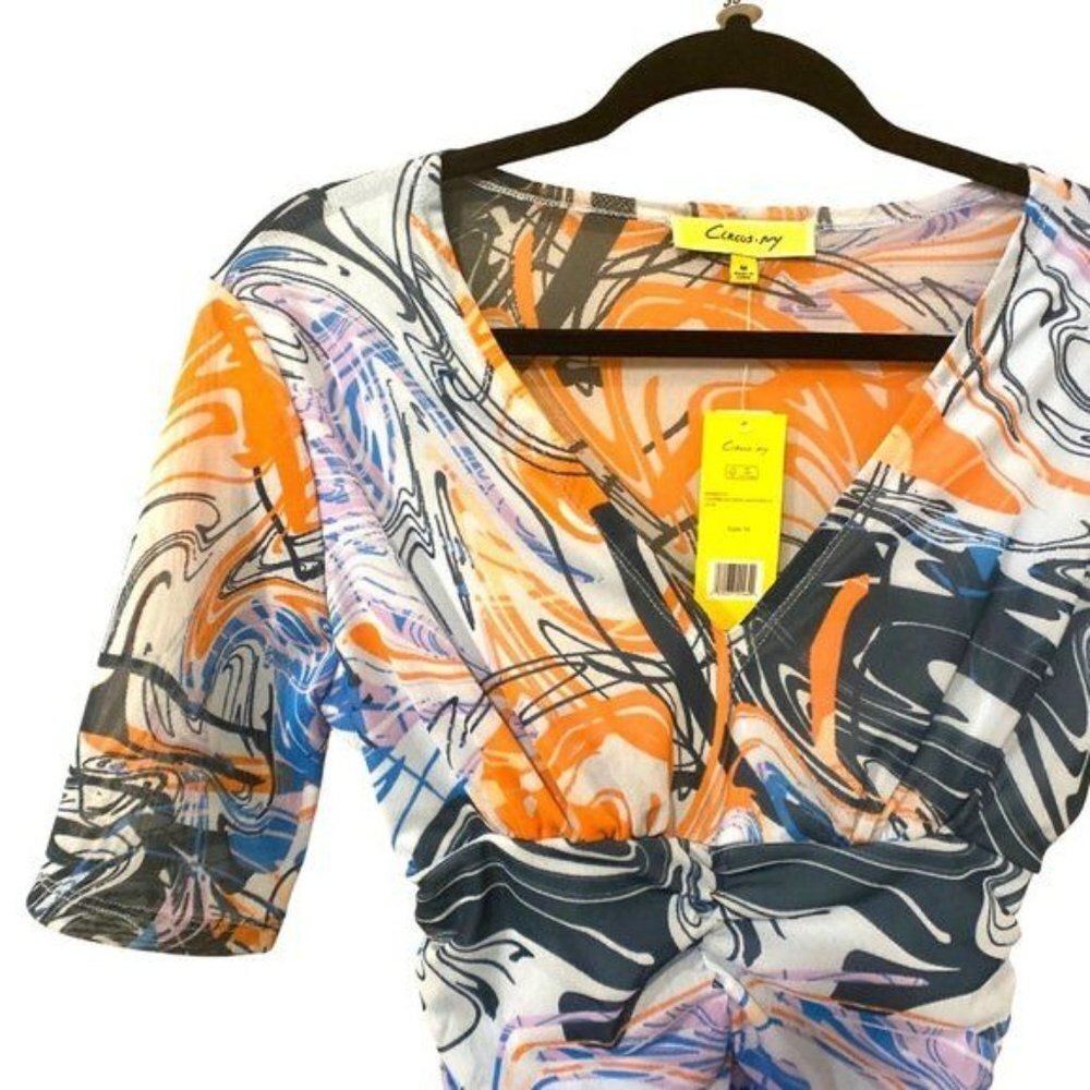 NWT Circus NY Blue & Purple Swirl Lucia V-Neck Bodycon Dress, Size X-Small - Picture 4 of 7